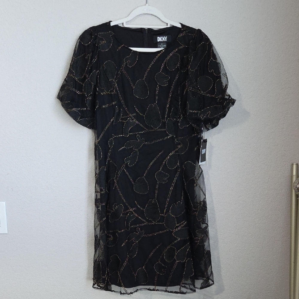 DKNY Black Dress with Gold Floral Design